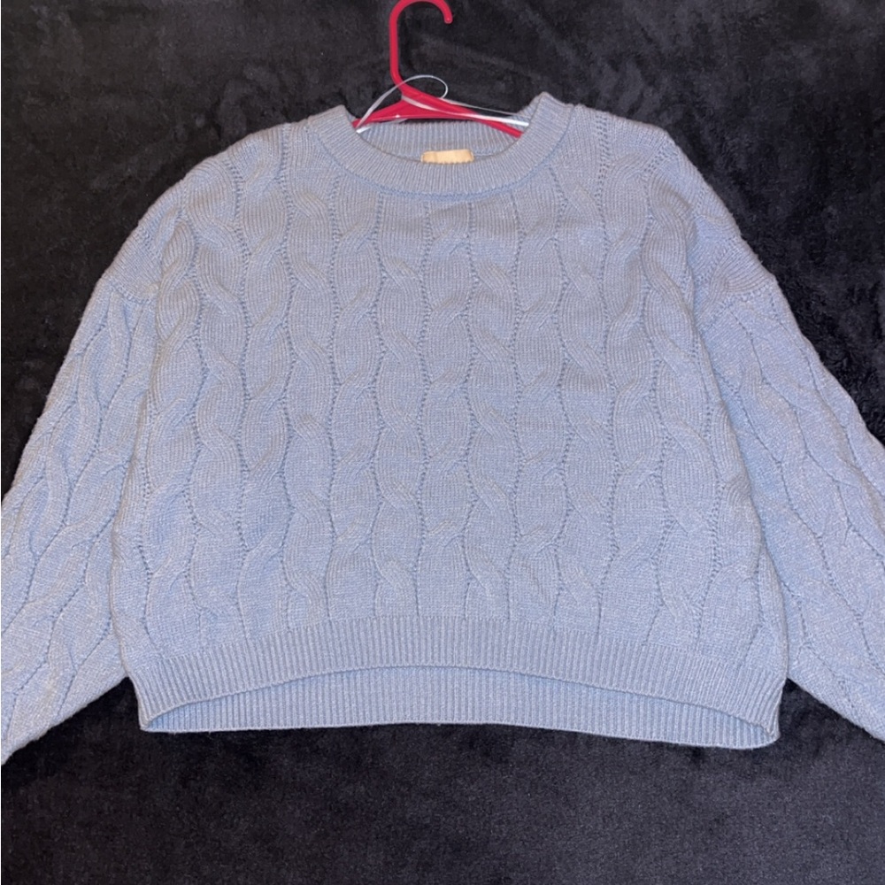 Pink Rose Light Blue Cable Knit Sweater